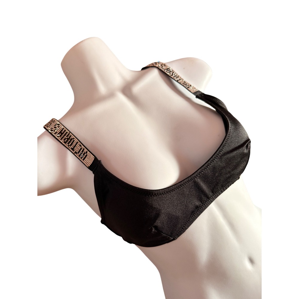 Victorias Secret Shine Strap Top‎ Black Rhinestone Logo Scoop Neck - Picture 5 of 7